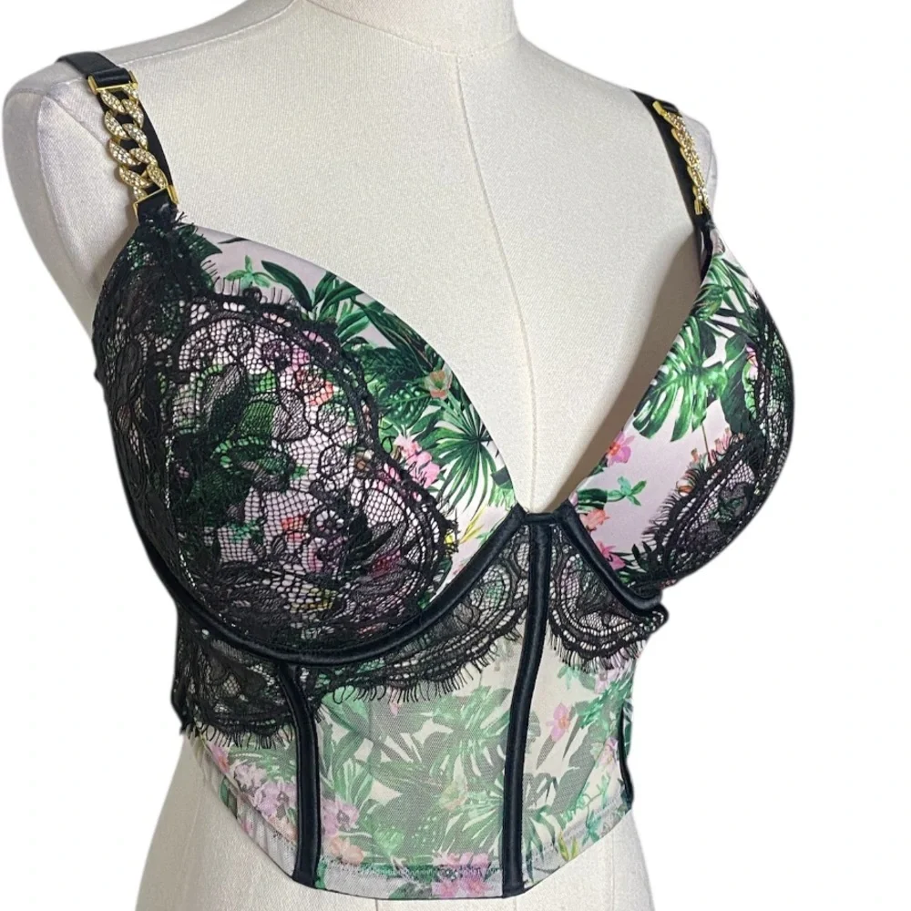 Victoria's Secret Very Sexy Corset 36DD  Push-Up LaceChainStrap Bling Whimsical